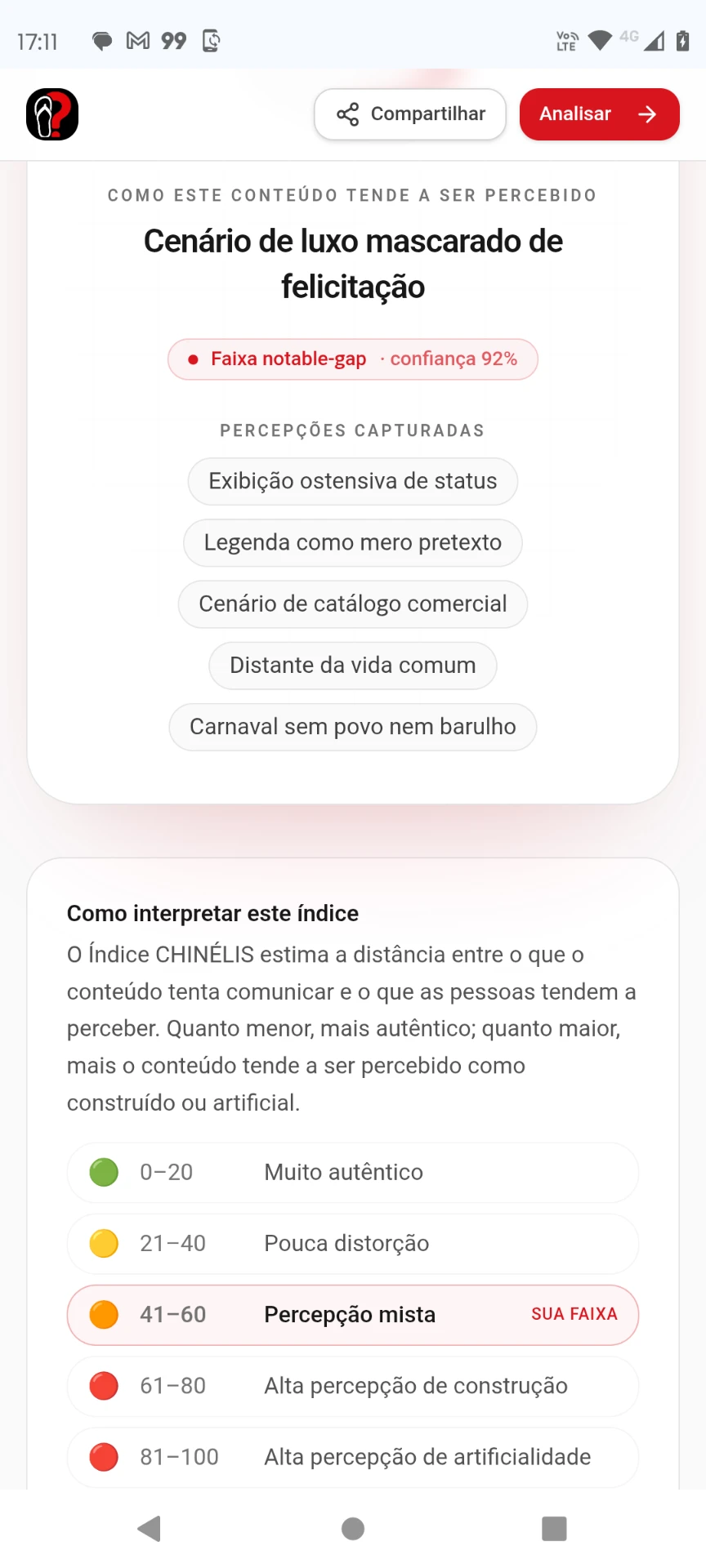 Percepções capturadas pelo MPC sobre o post do casal